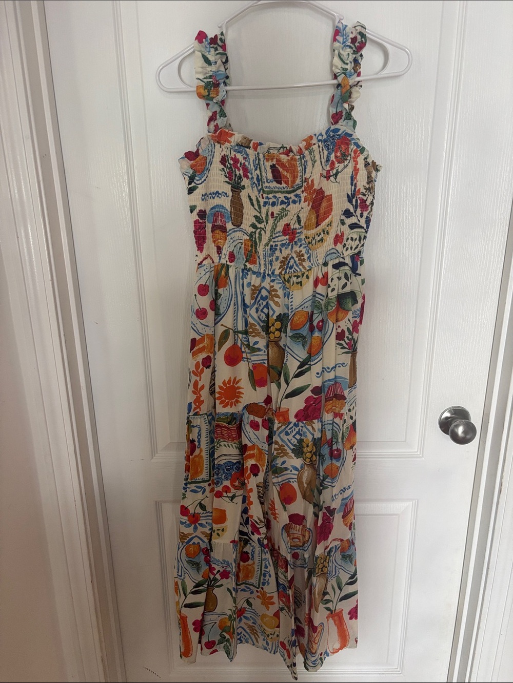 Cream Floral Patchwork Smocked Maxi Dress